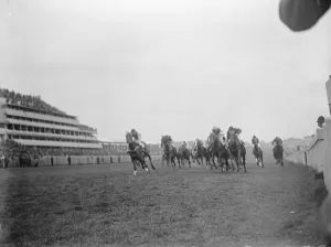 Race Prints: Epsom races. Little Mischief and Munia ( ridden by A Whalley and T Weston