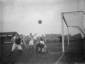 Erith and Belvedere club versus Worthing football club. The keeper looks on as