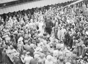 The Erith carnival queen and her attendants in procession. 1939