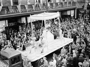 Erith carnival queen sitting on her throne on the back of a lorry at the procession