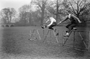 Eton College sports. The Earl of Kincardine ( white shirt ) going over the top