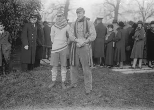 Eton wall game. P St J STirling ( keeper of the college wall ) on left, and Earl of Kincardine