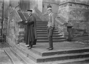 Eton Wall Game. Rev C A Alington, the Headmaster of Eton, calling the roll before the game