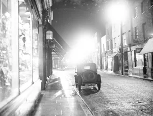 An evening view of the new street lighting in the high street in Dartford, Kent