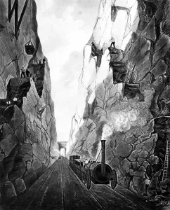 19th Century Prints: Excavation of Olive Mount, from Burys Liverpool and Manchester Railway, 1831 Construction