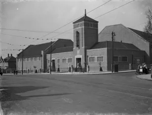 Leisure Prints: An exterior view opf the new swimming baths on Eltham Hill. 1939