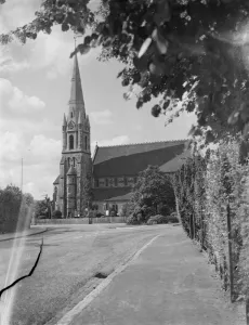 An exterior view of St John the Evangelist church in Bexley, London. 1939