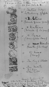 Famous explorers striking discovery. Dated tablet found on Hitherto Unknown Maya