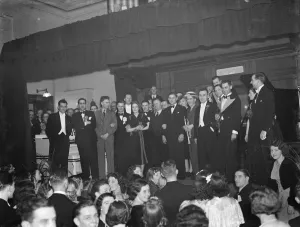 Musician Prints: Fan Ball in Woolwich, London. Organist Reginald Dixon on the stage with the musicians