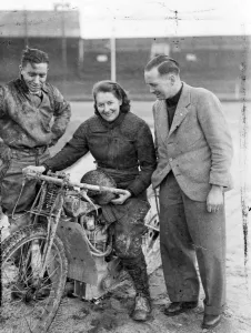 Motorcycle Prints: Fay Taylour, Speedways Queen of the cinders, hopes to return to the saddle. Frank Arnold