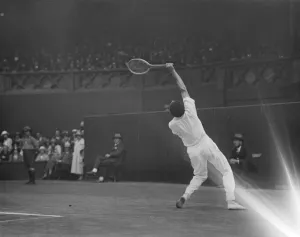 Final of the mens lawn tennis championship. Borotra making a difficult stroke