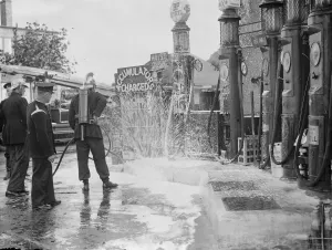 The fire brigade dealing with a fire at the garage on Halfway Street, Sidcup, Kent