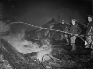 Debris Prints: Fire at Chaplins Farm, Hockenden, Kent. Hosing down the embers