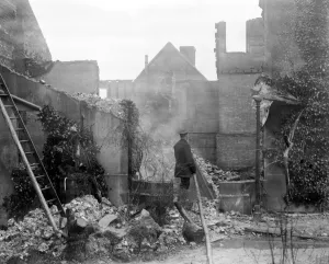 1910s Prints: Fire at Eastfield House School, Ditchling, Sussex, England 14 April 1919