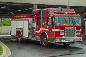 Water Prints: A fire engine of the Sudbury Ontario Canada fire brigade (department) standing out