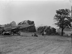 Fire, haystacks, Longlands. 1937