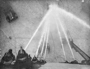Fireman of the headquarters staff are practising the display they would give when the King