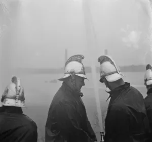 Firemen give demonstration at the fire brigade display in Dartford, Kent