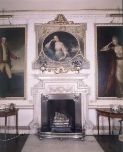 Topography Prints: Firle Place in Sussex - drawing room chimney piece with portraits ?TopFoto