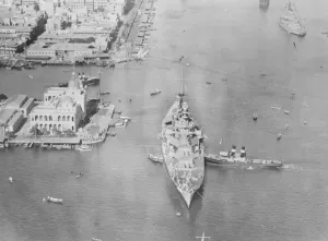Aerial View Prints: First Air Pictures of The Prince of Wales When HMS Renown was in the Suez Canal at Port Said