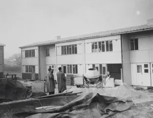 The first newly built houses take shape in south-east London. Living conditions