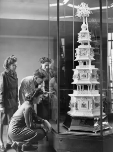 First of the Royal Wedding Cakes Mr Jack Bryant and girl employees of Huntley