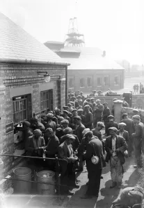 First wages paid out to Midland miners since dispute began. Clipston pit ( Notts )