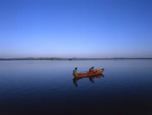Fishermen on the irrigation lake known as Parakram Samudra, in Sri Lanka. The lake