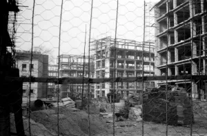 Fifties Prints: Flats under construction at St Pancras, London, England. Late 1940s, early 1950s