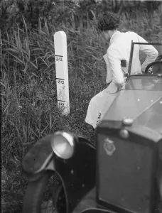 Car Automobile Vehicle Prints: Flood post sign in Sussex. 1936