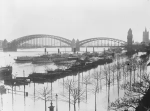 Bridge Prints: Serious Floods in Cologne The Rhine Embankment completely under water 7 January