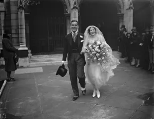 A Flying Officers wedding. The wedding of Miss F Bishopp and Flying Officer H W Pearson Rogers