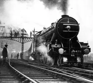 Stock Photography Prints: The Flying Scotsman leaving Kings Cross on the first non stop run to Edinburgh May