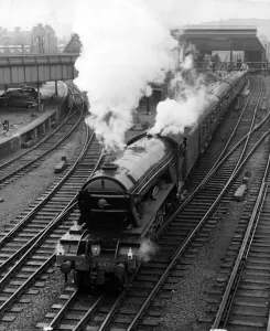 Track Prints: The Flying Scotsman steam train 1960s vintage stills archive picture library stock