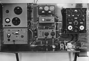Flying Ships wireless Room. A view of the flying ship Dornier X who is preparing