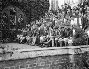Founders Day observed at Harrow School. The Headmaster with the boys who took