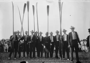 Fourth of June celebrations at Eton. The Monarch crew. E H Armitage is seen on extreme right