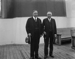 Frank B Kellogg and Canadian Premier at Plymouth on way to Paris for Peace Pact