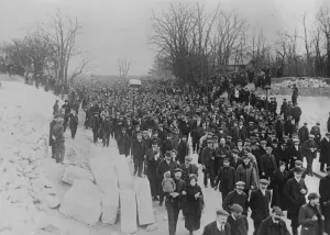 Industrial Action Prints: French railway strike. Strikers leaving the Bois de Vincennes after a meeting