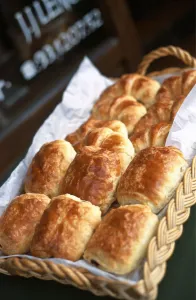 Tray Prints: Freshly baked pains au chocolat outside French patisserie, JJ Lenoir, in Valbonne