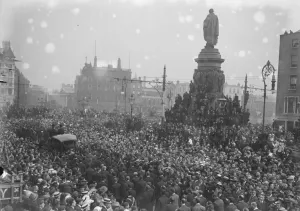 Home Rule Prints: Funeral Procession in Dublin Passing the O Connell statue in Sackville Street