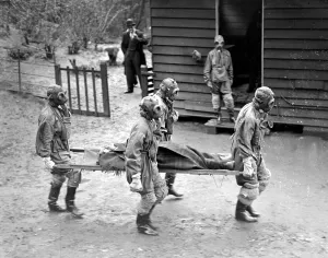 Gas Attack by Air. The famous Chislehurst Caves formed the scene of action for