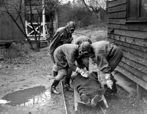 Gas Attack by Air. The famous Chislehurst Caves formed the scene of action for