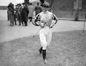 Jodhpurs Prints: Gatwick Racecourse, Sussex, England Jockey, Walter Sibbritt, who is riding