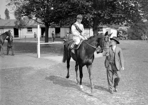 Gatwick Races, west Sussex, England. Rawana ridden by Gordon Richards