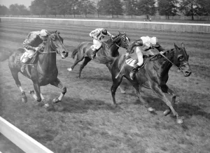 Gatwick races, west Sussex, England. Watertight leading from Owers (