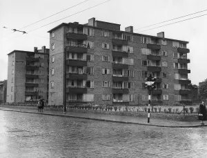 A general view of the block of flats in St Pancras Way, borough of St Pancras (London)