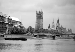 General views from the Thames to Big Ben, Palace of Westminster, London, England, UK