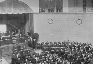 Where the German Parliament is sitting. Interior of building at Stuttgart, Germany