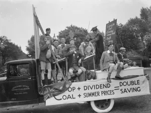 The Gillingham Carnival in Kent. A Co-operative Wholesale Society tableau advertising